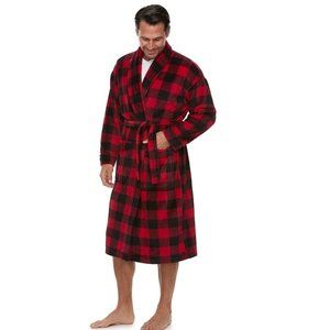 Mens Croft & Barrow Buffalo Check Plush Bathrobe Robe Size Small/Medium NWT